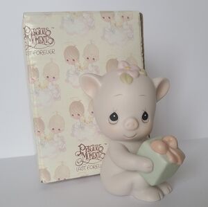 Vintage Precious Moments Oinkie Birthday Pig Porcelain Collectible Figurine